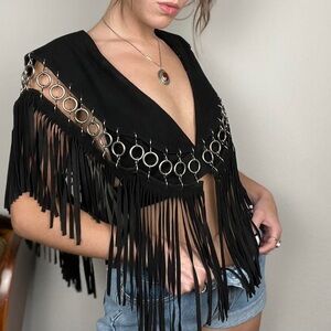 Nasty Gal Sheriff Suede Fringe Festival Top, O-Ring Details